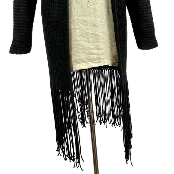 360 CASHMERE QUINCY RIBBED LONGLINE FRINGE DROPPED SHOULDERS CARDIGAN SWEATER - Picture 8 of 14